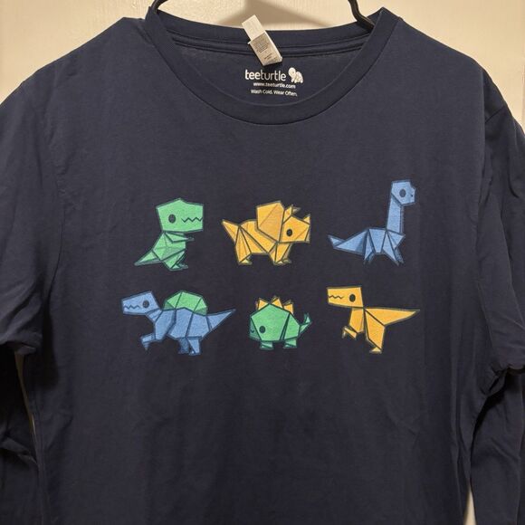 TeeTurtle Long Sleeve Cotton Origami Dinosaur Graphic Tee Size L - Picture 2 of 6